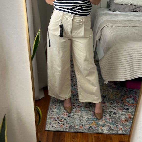 Banana Republic Denim - Banana Republic Wide Leg Jean Womens Size 4 27 Petite Cream Pleated